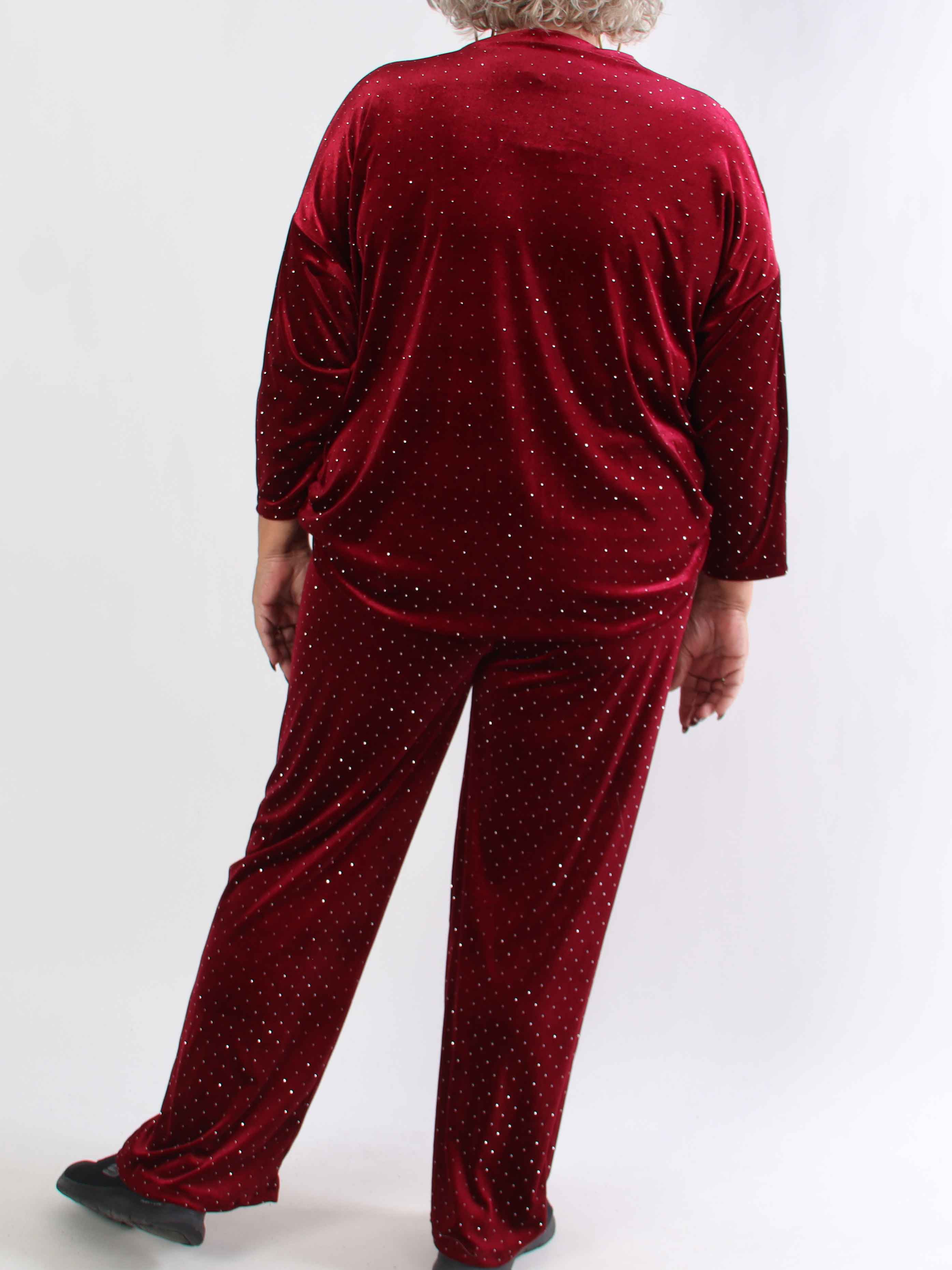 Sparkling - Blødt velour plus size sæt med skinnede sten